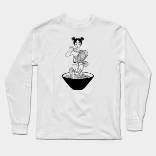 Skeleton Girl Ramen Noodles Long Sleeve T-Shirt